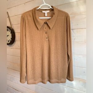 Addition Elle | Caramel Brown Ribbed Collared Shirt